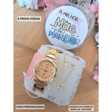 Kit Relógio Feminino Banho Ouro 18K - Presente Dia Das Mães