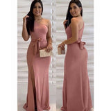 Vestido Longo Feminino Um Ombro Só com Fenda e Faixa