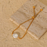 Pulseira Ajustável Folheada a Ouro com Pérola