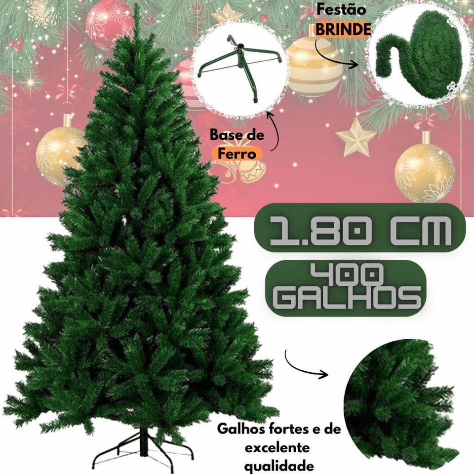Árvore de natal Pinheiro tradicional luxo 1,80m 400 Galhos cheia Envio Imediato Superfacilita 