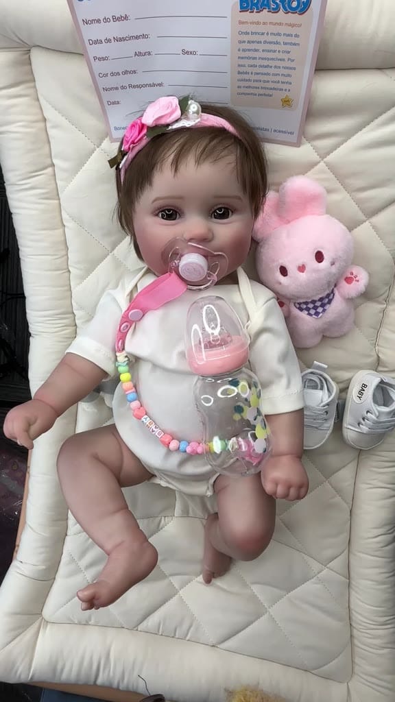 Bebê Reborn Boneca Silicone Pintado Menina Realista 48cm Original Olhos Castanhos Superfacilita 