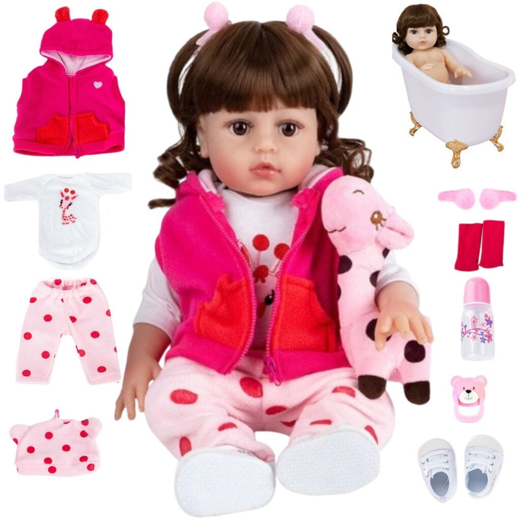 Boneca Bebê Reborn Girafinha Luxo Nova Realista de Silicone Pode Dar Banho Envio Imediato Superfacilita 