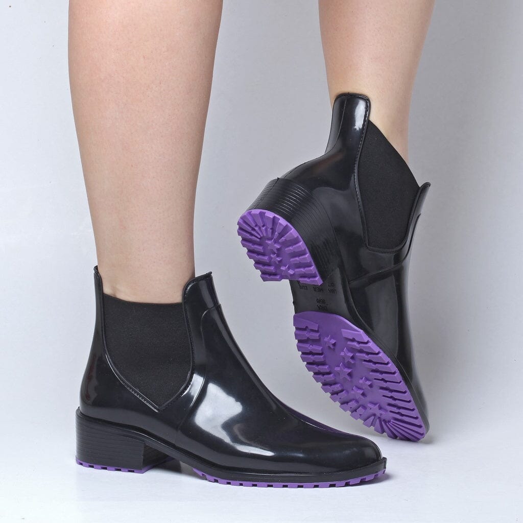 Bota Galocha Feminina Conforto Com Palmilha SH-09 - Bota Galocha Feminina Conforto Com Palmilha Superfacilita PRETO C/ LILÁS 33/34 