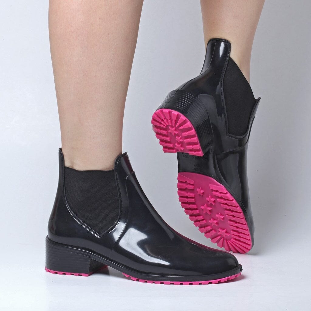 Bota Galocha Feminina Conforto Com Palmilha SH-09 - Bota Galocha Feminina Conforto Com Palmilha Superfacilita PRETO C/ PINK FLUOR 33/34 
