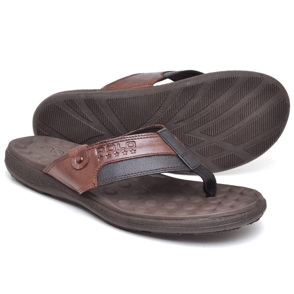 Chinelo Masculino Em Couro Legítimo Sandália Ortopédica Antistress Polo Star Five Superfacilita 