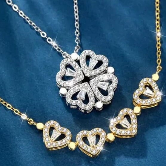 Colar Feminino Com Zircônias 2 Em 1 Formato Trevo e Corações SH - 506 - Colar Feminino Com Zircônias 2 Em 1 Formato Trevo e Corações Superfacilita 