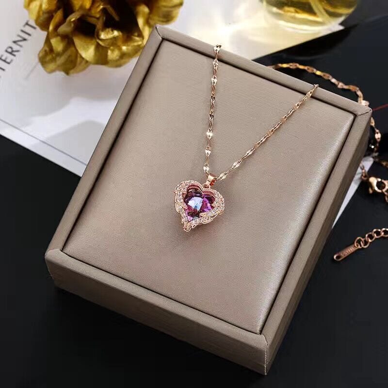 Colar Feminino Coração com Assas de Cristal Dez 23 Fem - Aces - Colar Feminino Coração com Assas de Cristal Superfacilita Rose Gold 