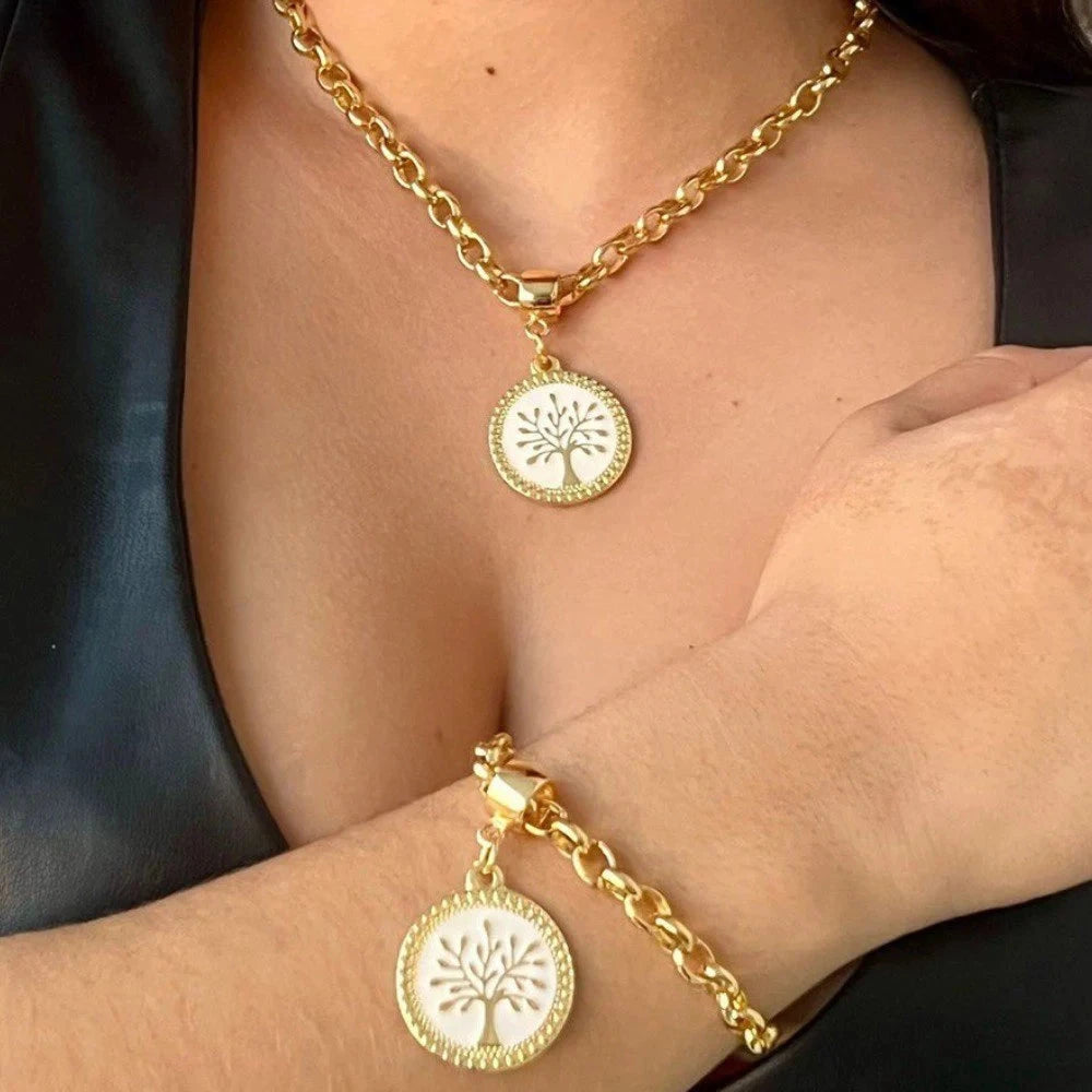 Conjunto Árvore da Vida Banhado a Ouro - Colar e Pulseira (Edição Especial Dia das Mães e Namorados) Conjunto Árvore da Vida Banhado - Colar e Pulseira (Edição Especial) Superfacilita Branco Delicado 