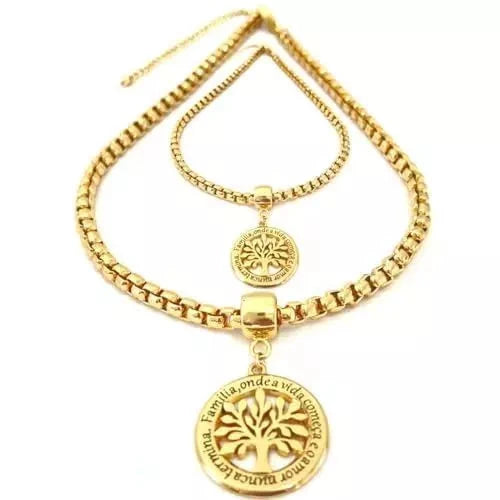Conjunto Árvore da Vida Banhado a Ouro - Colar e Pulseira (Edição Especial Dia das Mães e Namorados) Conjunto Árvore da Vida Banhado - Colar e Pulseira (Edição Especial) Superfacilita 