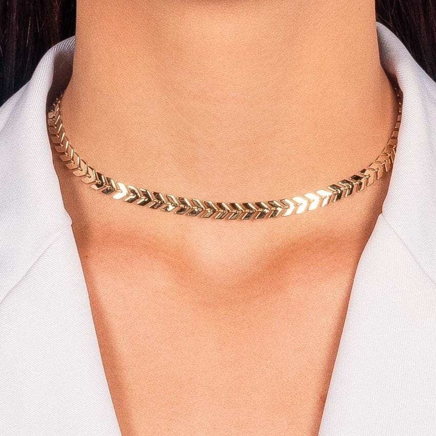 Conjunto Colar Choker e Pulseira Escama de Peixe Banhado A Ouro 18K SH - 499 - Conjunto Colar Choker e Pulseira Escama de Peixe Banhado A Ouro 18K Superfacilita 