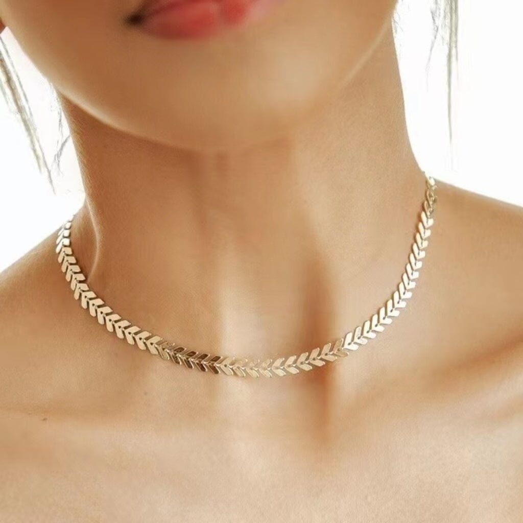 Conjunto Colar Choker e Pulseira Escama de Peixe Banhado A Ouro 18K SH - 499 - Conjunto Colar Choker e Pulseira Escama de Peixe Banhado A Ouro 18K Superfacilita 