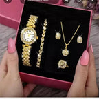 Conjunto de Joias Radiante - Relógio, Colar, Anel e Brincos Fem - Aces - BK - Conjunto de Joias Radiante - Relógio, Colar, Anel e Brincos Superfacilita Ouro 