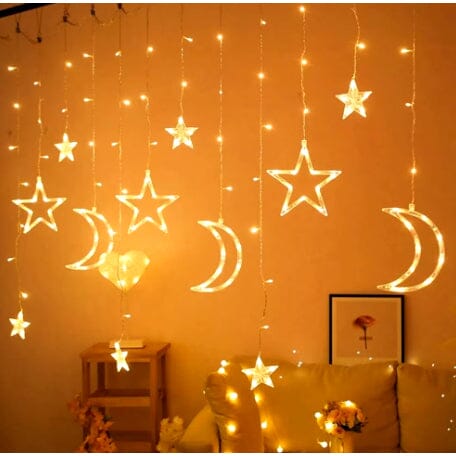 Cortina de LED Pisca-Pisca Cascata - Modelos Exclusivos Cortina de LED Pisca-Pisca Cascata - Modelos Exclusivos e Econômicos Superfacilita Luas e Estrelas 110v 