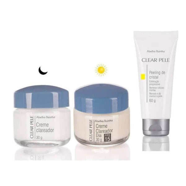 Creme Clareador Facial Dia | Creme Facial Noturno | Peeling de Cristal Clear Max SH - 511 - Creme Clareador Facial Dia + Creme Facial Noturno + Peeling de Cristal Clear Max Superfacilita 