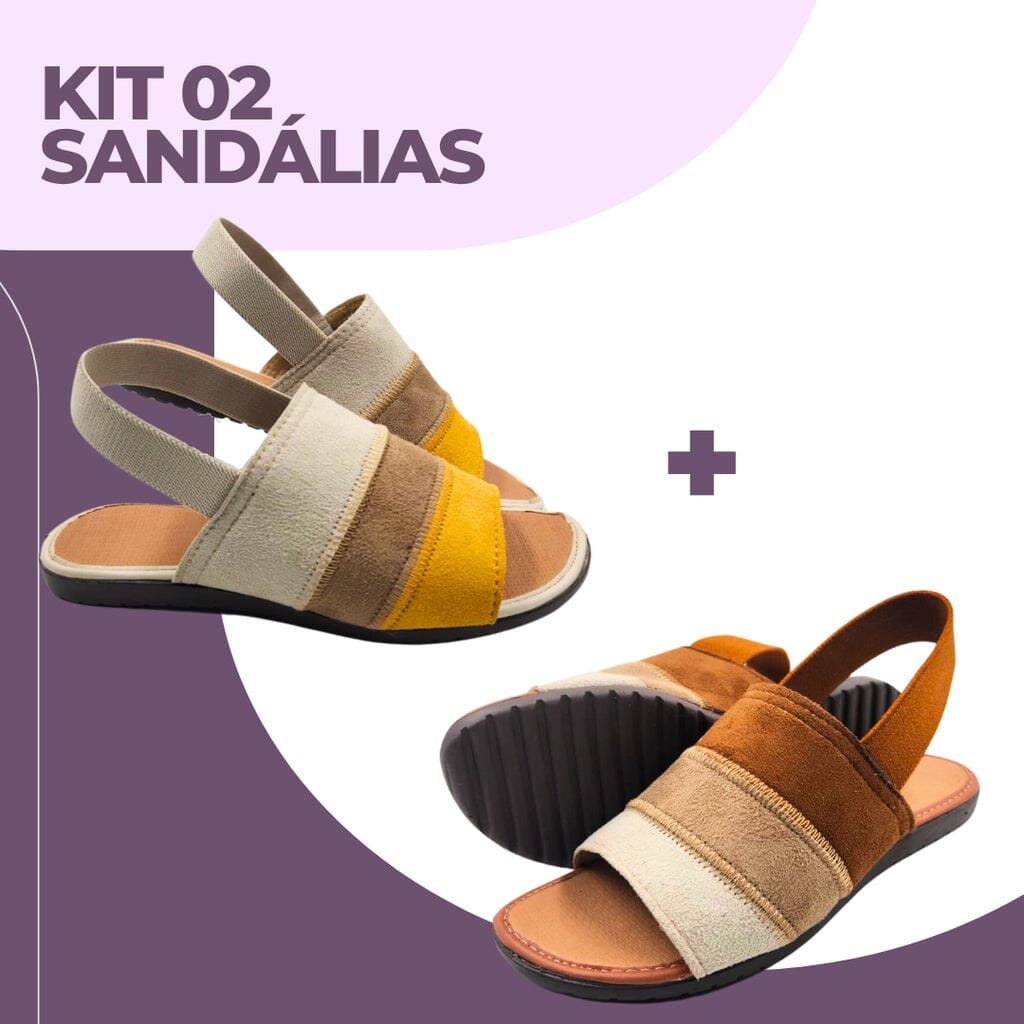 Kit 02 Rasteirinha Louise Elástico SH-02 - Kit 02 Rasteirinha Louise Elástico Superfacilita Caramelo e Cru(Bege) 34 