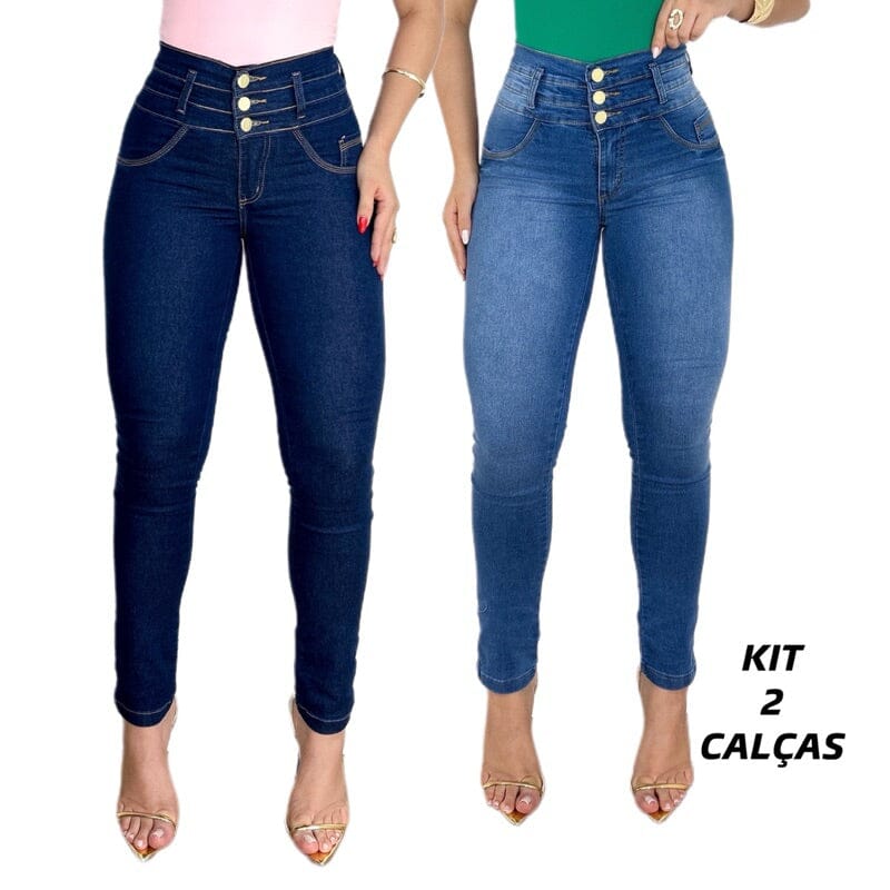 Kit 2 Calças Modeladoras Gaby Jeans Cintura Alta e Stretch Kit 2 Calças Modeladoras Gaby Jeans Cintura Alta e Stretch Superfacilita Escuro + Claro 36 