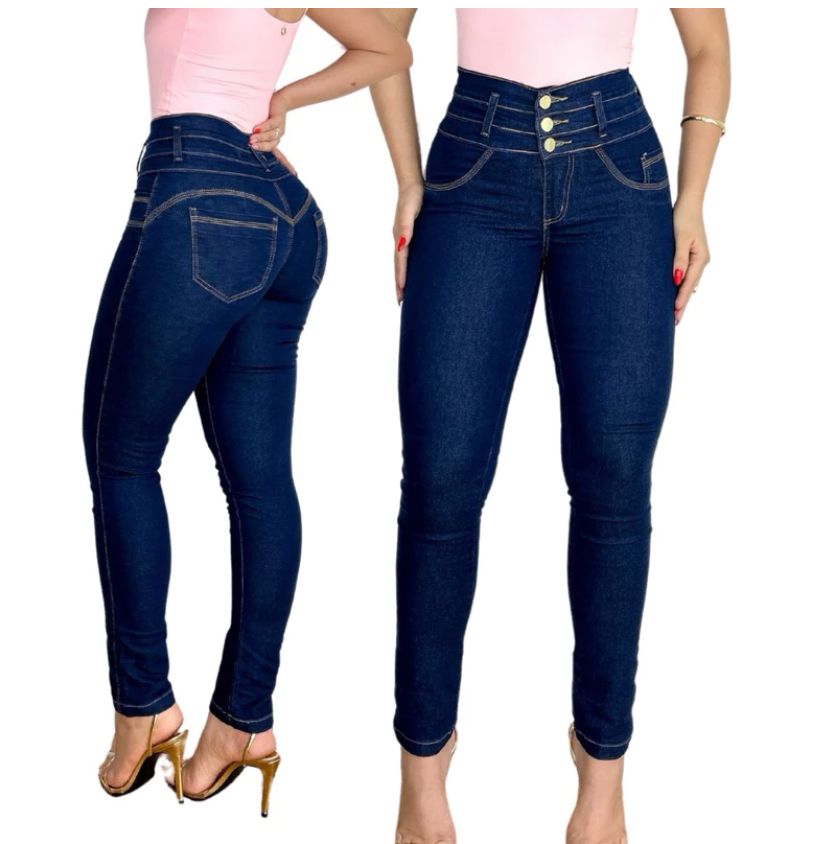 Kit 2 Calças Modeladoras Gaby Jeans Cintura Alta e Stretch Kit 2 Calças Modeladoras Gaby Jeans Cintura Alta e Stretch Superfacilita Escuro + Escuro 36 