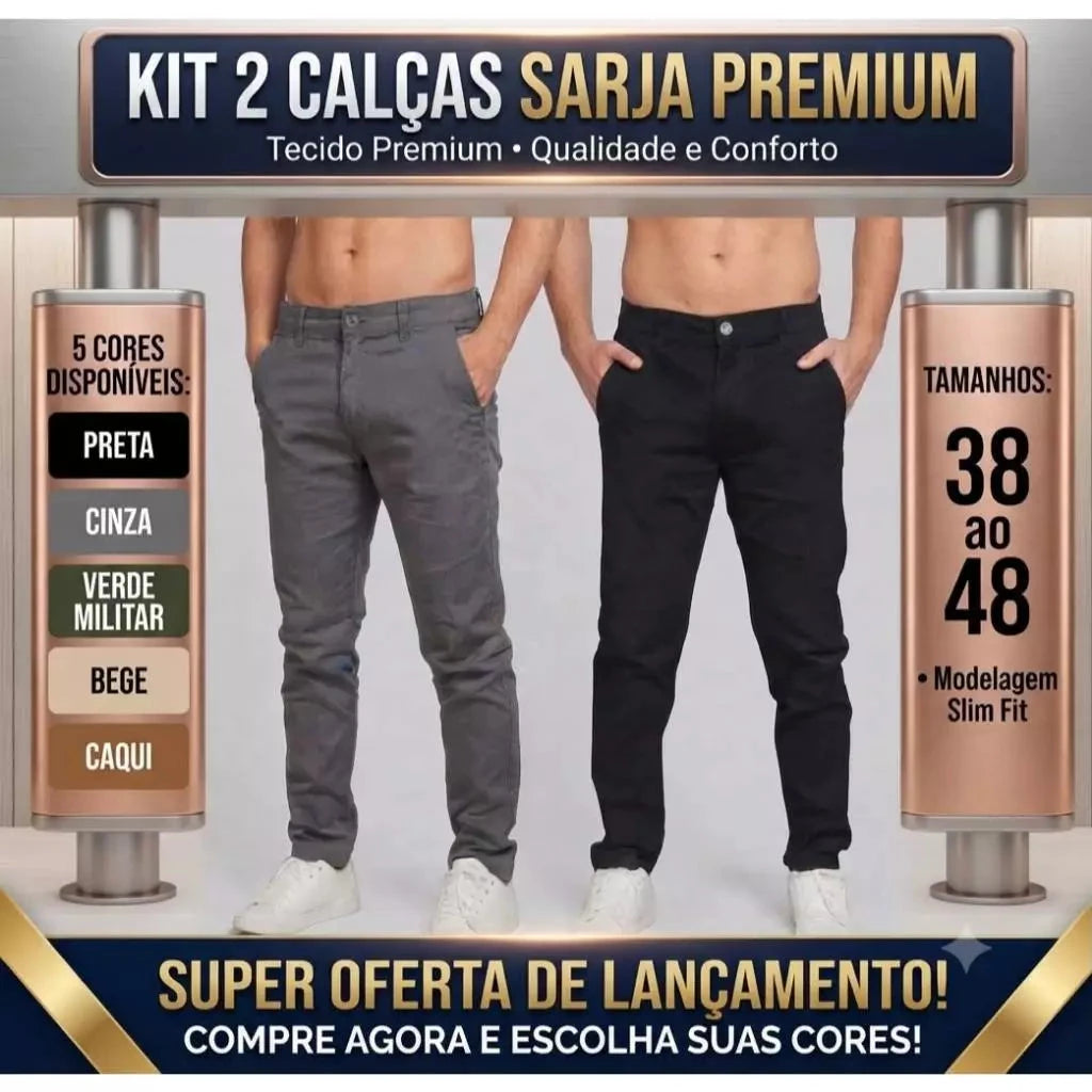 Kit 2 Calças Sarja Bege Masculina Clássico Basico Atemporal Que Combina Com Tudo Superfacilita 