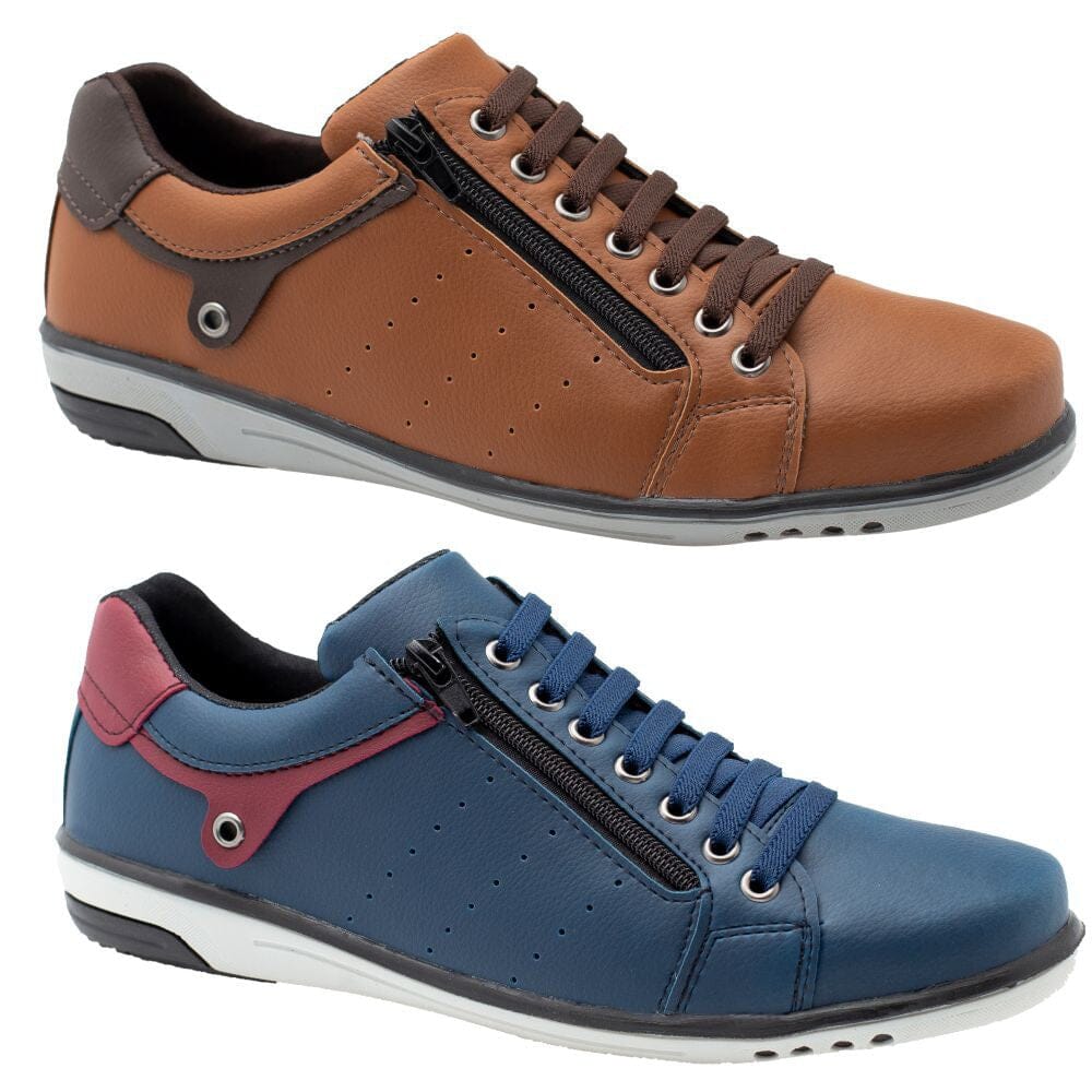 Kit 2 Pares de Sapatênis Casual com Zíper e Cadarço - Confort Plus Kit 2 Pares de Sapatênis Casual com Zíper e Cadarço - Confort Plus Superfacilita Azul/Conhaque 37 