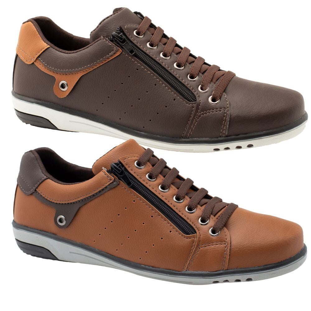 Kit 2 Pares de Sapatênis Casual com Zíper e Cadarço - Confort Plus Kit 2 Pares de Sapatênis Casual com Zíper e Cadarço - Confort Plus Superfacilita Café/Conhaque 37 