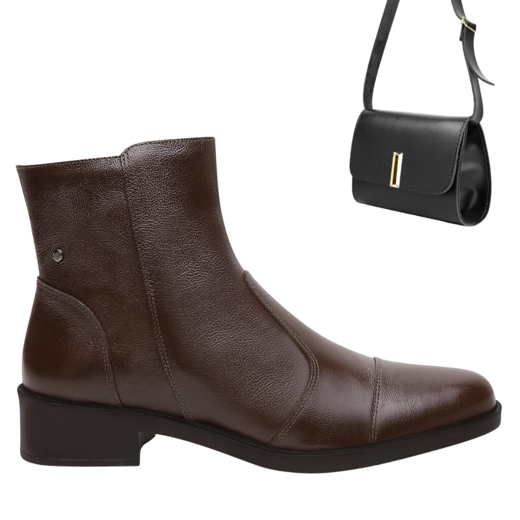Kit Coturno Feminino Cano Curto em Couro Legítimo Montaria + Bolsa – Conforto e Estilo Casual Kit Coturno Feminino Cano Curto em Couro Legítimo Montaria + Bolsa – Conforto e Estilo Casual Superfacilita Café 34 