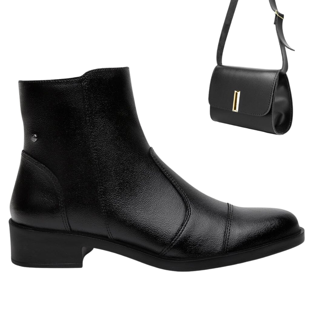Kit Coturno Feminino Cano Curto em Couro Legítimo Montaria + Bolsa – Conforto e Estilo Casual Kit Coturno Feminino Cano Curto em Couro Legítimo Montaria + Bolsa – Conforto e Estilo Casual Superfacilita Preto 34 