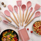 Kit de Utensílios de Cozinha Silicone Master 12 Peças Kit de Utensílios de Cozinha de Silicone com 12 Peças Superfacilita Rosa 