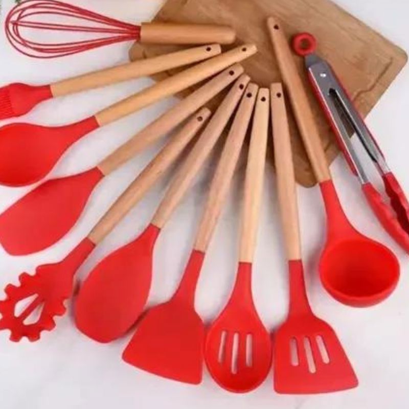 Kit de Utensílios de Cozinha Silicone Master 12 Peças Kit de Utensílios de Cozinha de Silicone com 12 Peças Superfacilita Vermelho 
