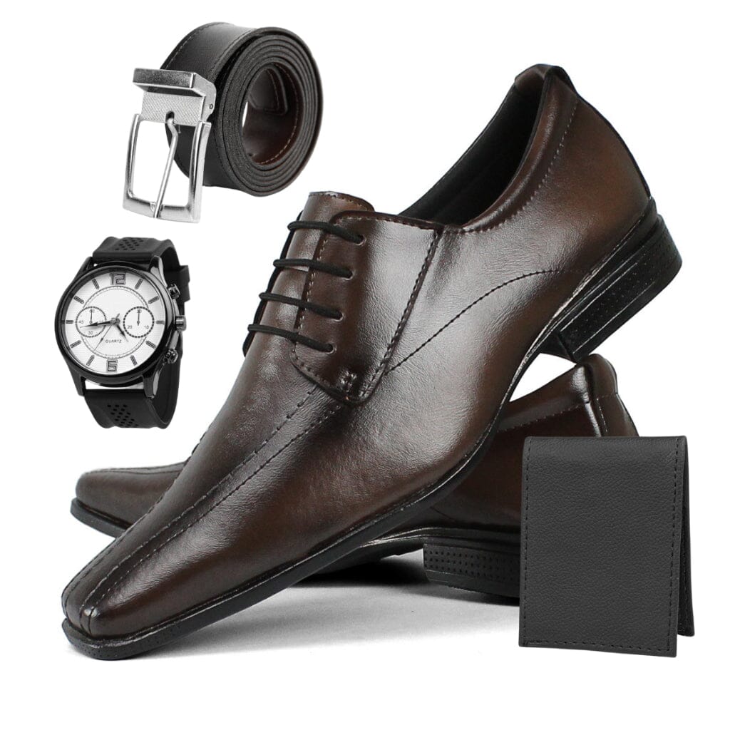 Kit Masculino Completo: Sapato Social + Relógio + Cinto + Carteira com Divisórias SH - Kit Masculino Completo: Sapato Social + Relógio + Cinto + Carteira com Divisórias Superfacilita 