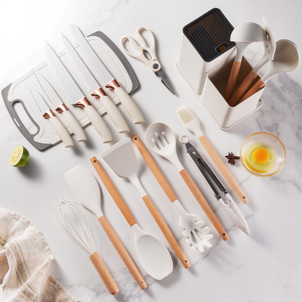 Kit Utensílios de Cozinha de Silicone Premium 19 Peças kit-19-pecas-de-silicone Superfacilita BRANCO 