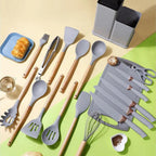 Kit Utensílios de Cozinha de Silicone Premium 19 Peças kit-19-pecas-de-silicone Superfacilita CINZA 