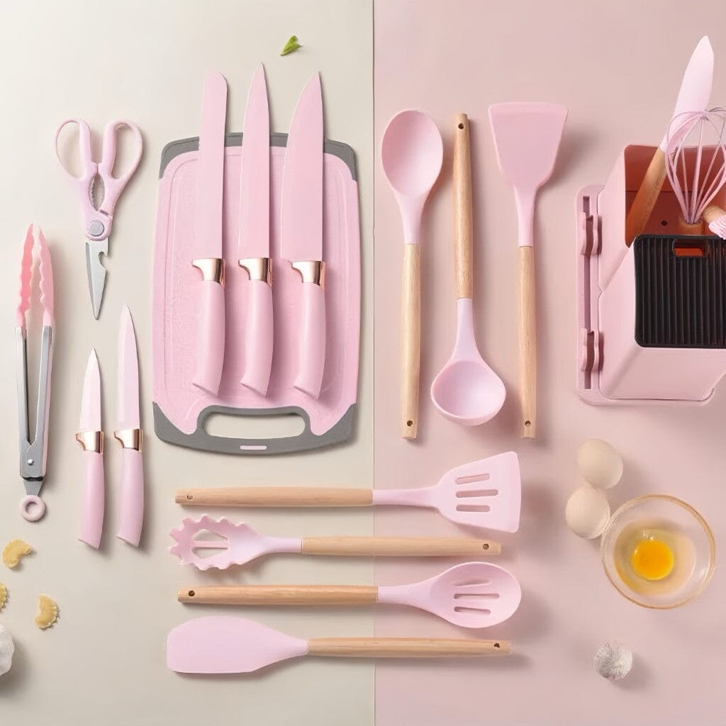 Kit Utensílios de Cozinha de Silicone Premium 19 Peças kit-19-pecas-de-silicone Superfacilita ROSA 