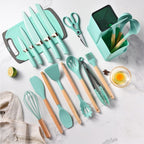 Kit Utensílios de Cozinha de Silicone Premium 19 Peças kit-19-pecas-de-silicone Superfacilita VERDE 
