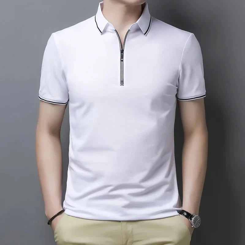 New Men's Casual and Fashionable Solid Color Short Sleeved Polo Shirt Superfacilita M WHITE China Mainland
