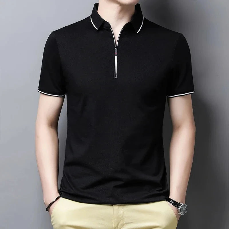 New Men's Casual and Fashionable Solid Color Short Sleeved Polo Shirt Superfacilita XL black China Mainland