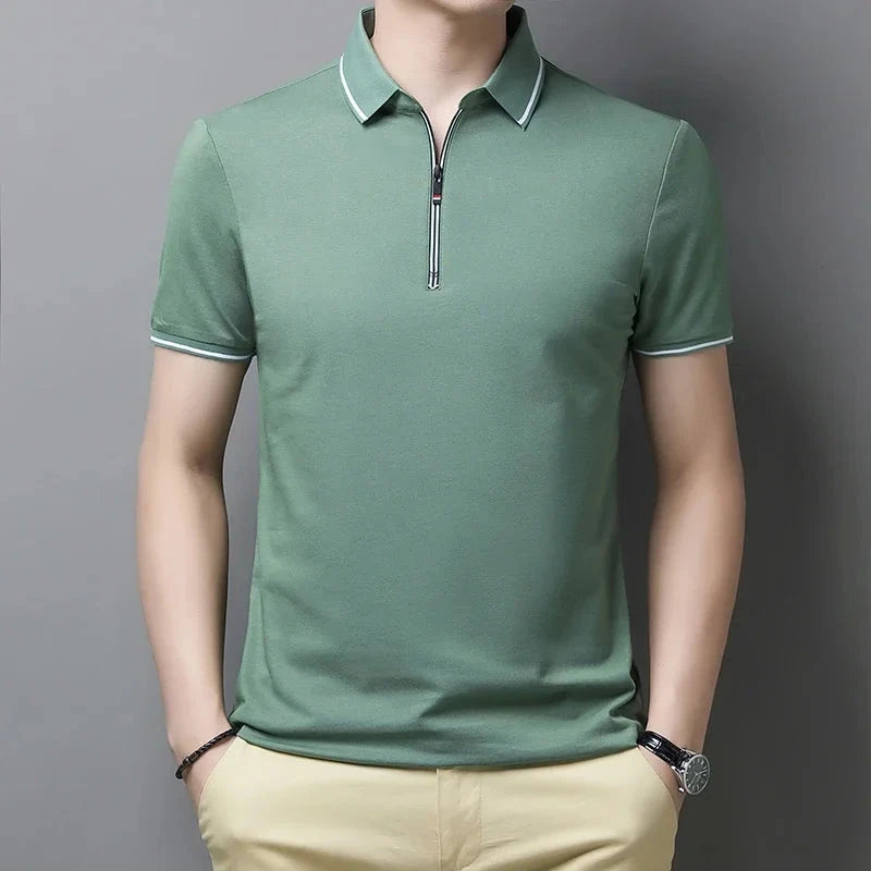 New Men's Casual and Fashionable Solid Color Short Sleeved Polo Shirt Superfacilita XL green China Mainland