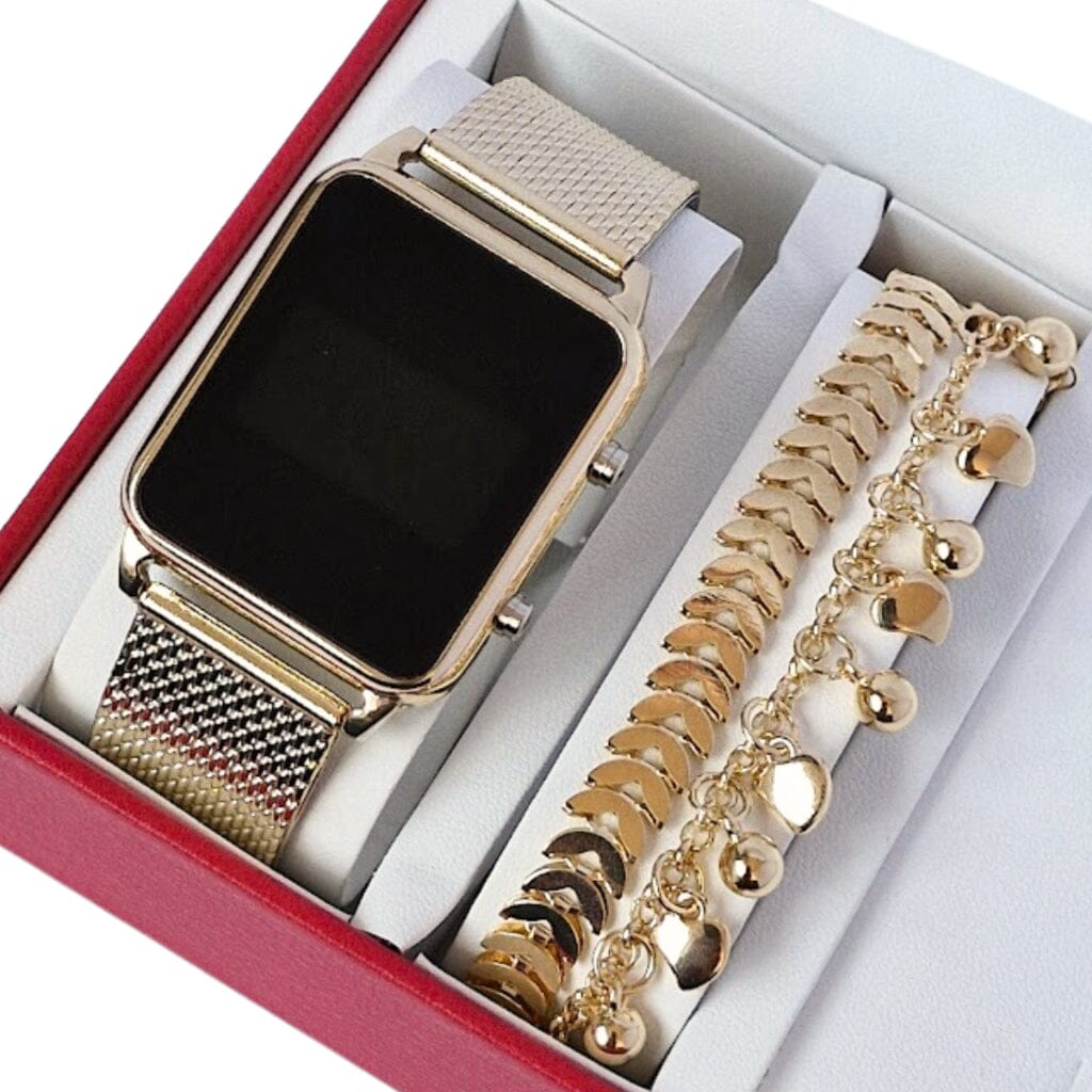 Relógio Digital Feminino + Pulseira SH - 508 - Relógio Digital Feminino + Pulseira Superfacilita Dourado 