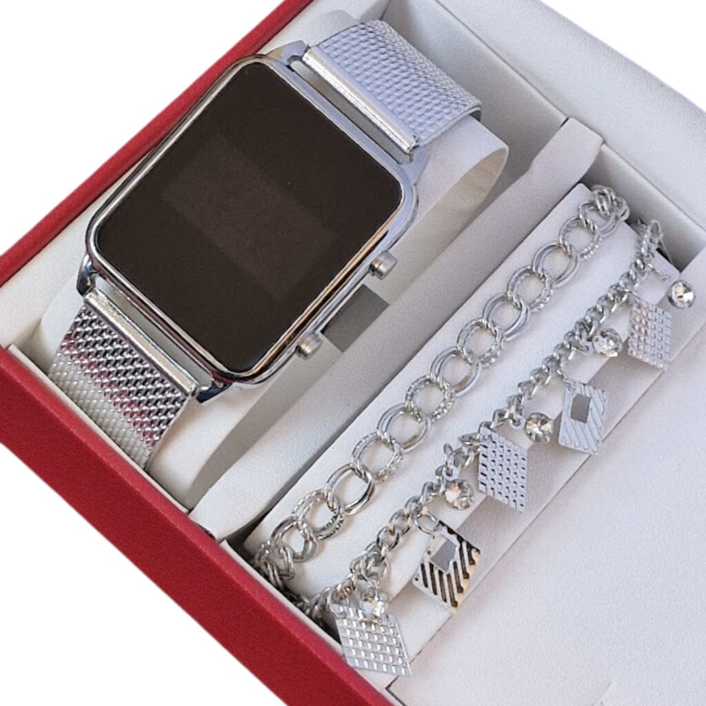 Relógio Digital Feminino + Pulseira SH - 508 - Relógio Digital Feminino + Pulseira Superfacilita Prata 