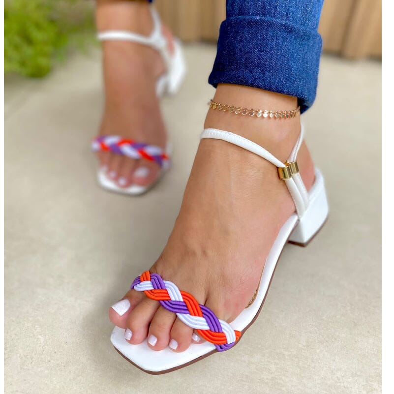 Sandália Salto Bloco 3cm Trançada Colorida Feminina Sandália Salto Bloco 3cm Trançada Colorida Feminina Superfacilita 