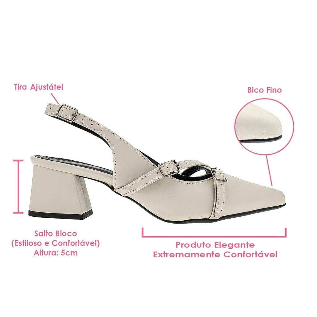 Scarpin Slingback Bico Fino com Fivelas Scarpin Slingback Bico Fino com Fivelas Superfacilita 
