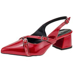 Scarpin Slingback Bico Fino com Fivelas Scarpin Slingback Bico Fino com Fivelas Superfacilita Vermelho 34 