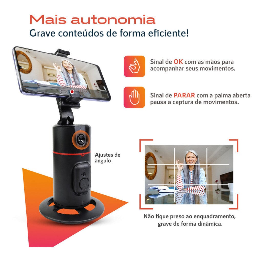 Tripé Pro Rotação 360° com Reconhecimento Facial e Gestual Tripé Pro Rotação 360° com Reconhecimento Facial e Gestual Superfacilita 