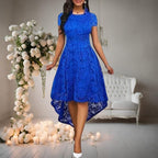 Vestido Longo de Renda Plus Size com Elastano Vestido Longo de Renda Plus Size com Elastano Superfacilita Azul PP 