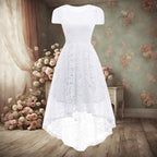 Vestido Longo de Renda Plus Size com Elastano Vestido Longo de Renda Plus Size com Elastano Superfacilita Branco PP 