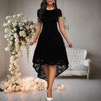 Vestido Longo de Renda Plus Size com Elastano Vestido Longo de Renda Plus Size com Elastano Superfacilita Preto PP 