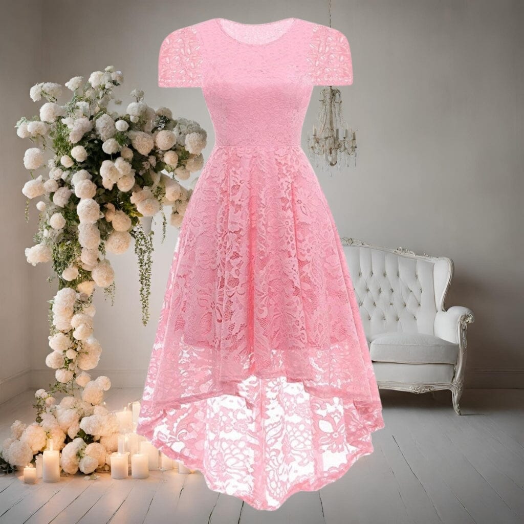 Vestido Longo de Renda Plus Size com Elastano Vestido Longo de Renda Plus Size com Elastano Superfacilita Rosa PP 