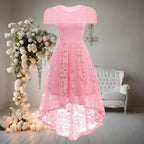 Vestido Longo de Renda Plus Size com Elastano Vestido Longo de Renda Plus Size com Elastano Superfacilita Rosa PP 