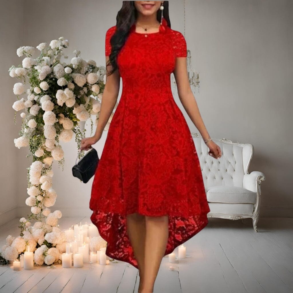 Vestido Longo de Renda Plus Size com Elastano Vestido Longo de Renda Plus Size com Elastano Superfacilita Vermelho PP 