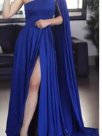 Vestido Longo Festa com Manga Capa e Ombro Só Vestido Longo Festa com Manga Capa e Ombro Só Superfacilita Azul Royal M 
