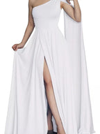 Vestido Longo Festa com Manga Capa e Ombro Só Vestido Longo Festa com Manga Capa e Ombro Só Superfacilita Branco Brilhante M 